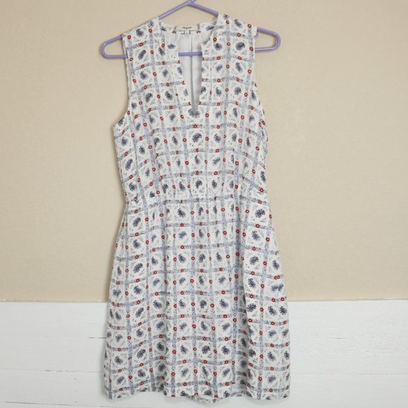 Madewell Silk Nora Picnic Paisley Sleeveless Dress White w/ Pockets Sz 6 Small - Picture 3 of 6